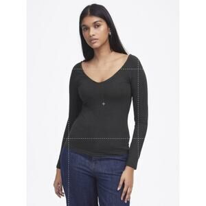 Madewell Jersey Double V-Neck Long-Sleeve Top Womens XS Black Long Sleeve NT721